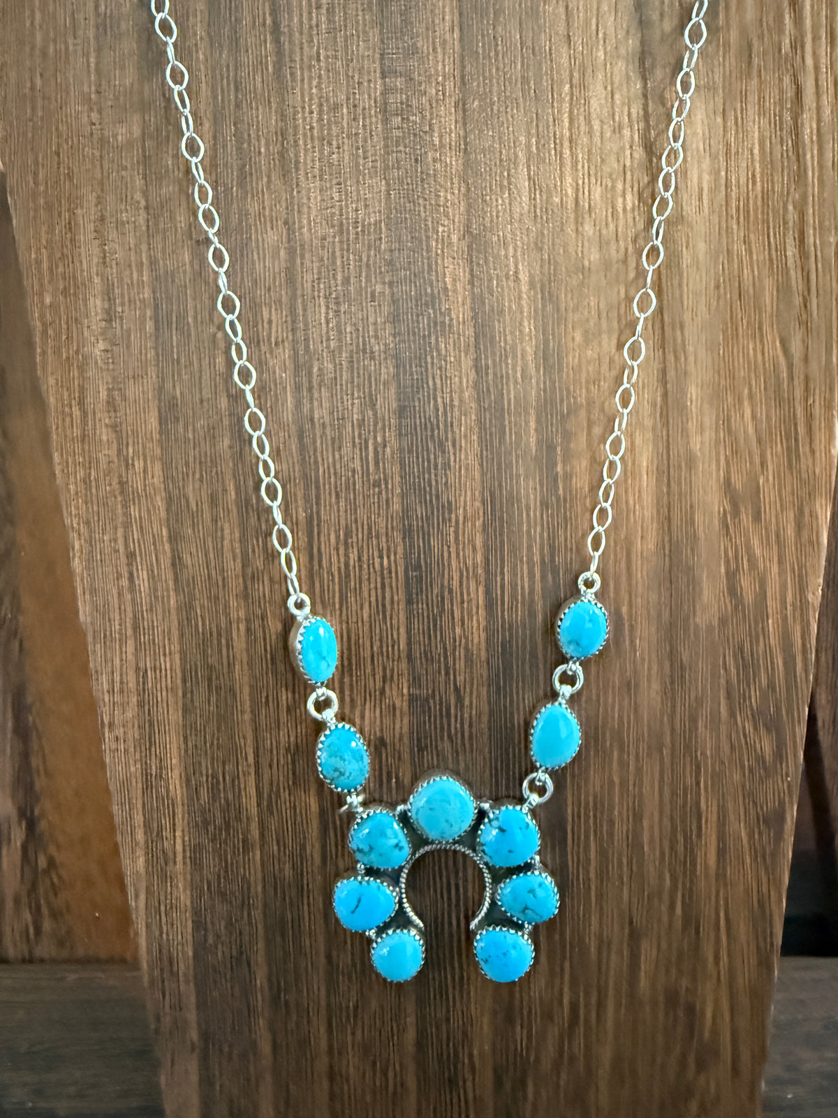 Kingman Turquoise Gemstone Squash Necklace In Sterling Silver 20 Inch Chain