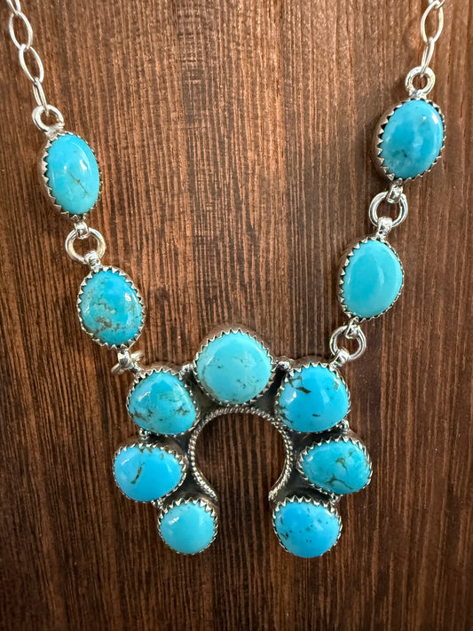 Kingman Turquoise Gemstone Squash Necklace In Sterling Silver 20 Inch Chain