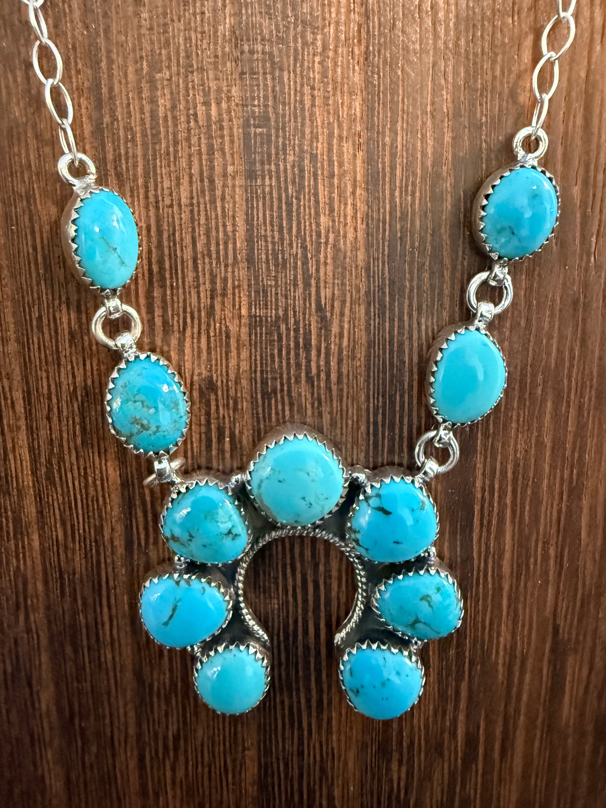Kingman Turquoise Gemstone Squash Necklace In Sterling Silver 20 Inch Chain