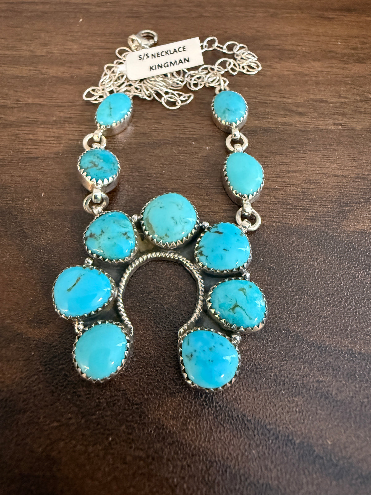 Kingman Turquoise Gemstone Squash Necklace In Sterling Silver 20 Inch Chain