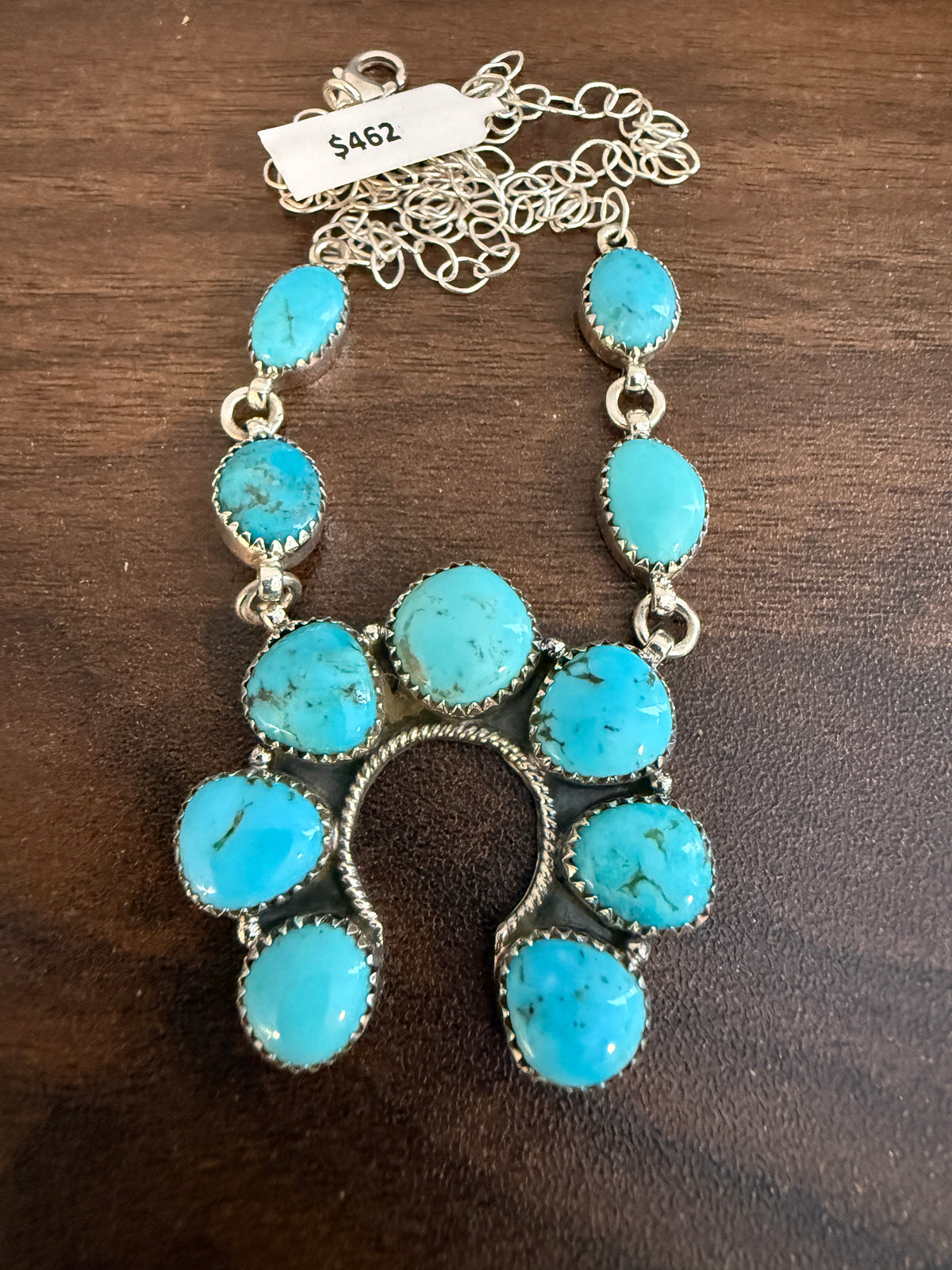 Kingman Turquoise Gemstone Squash Necklace In Sterling Silver 20 Inch Chain