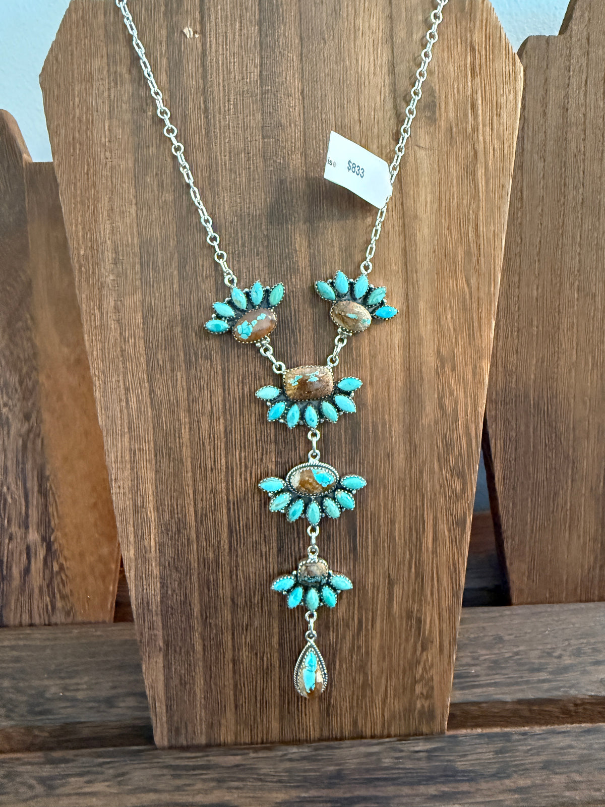 Royston Ribbon Turquoise Gemstone Lariat Chain Necklace in Sterling Silver