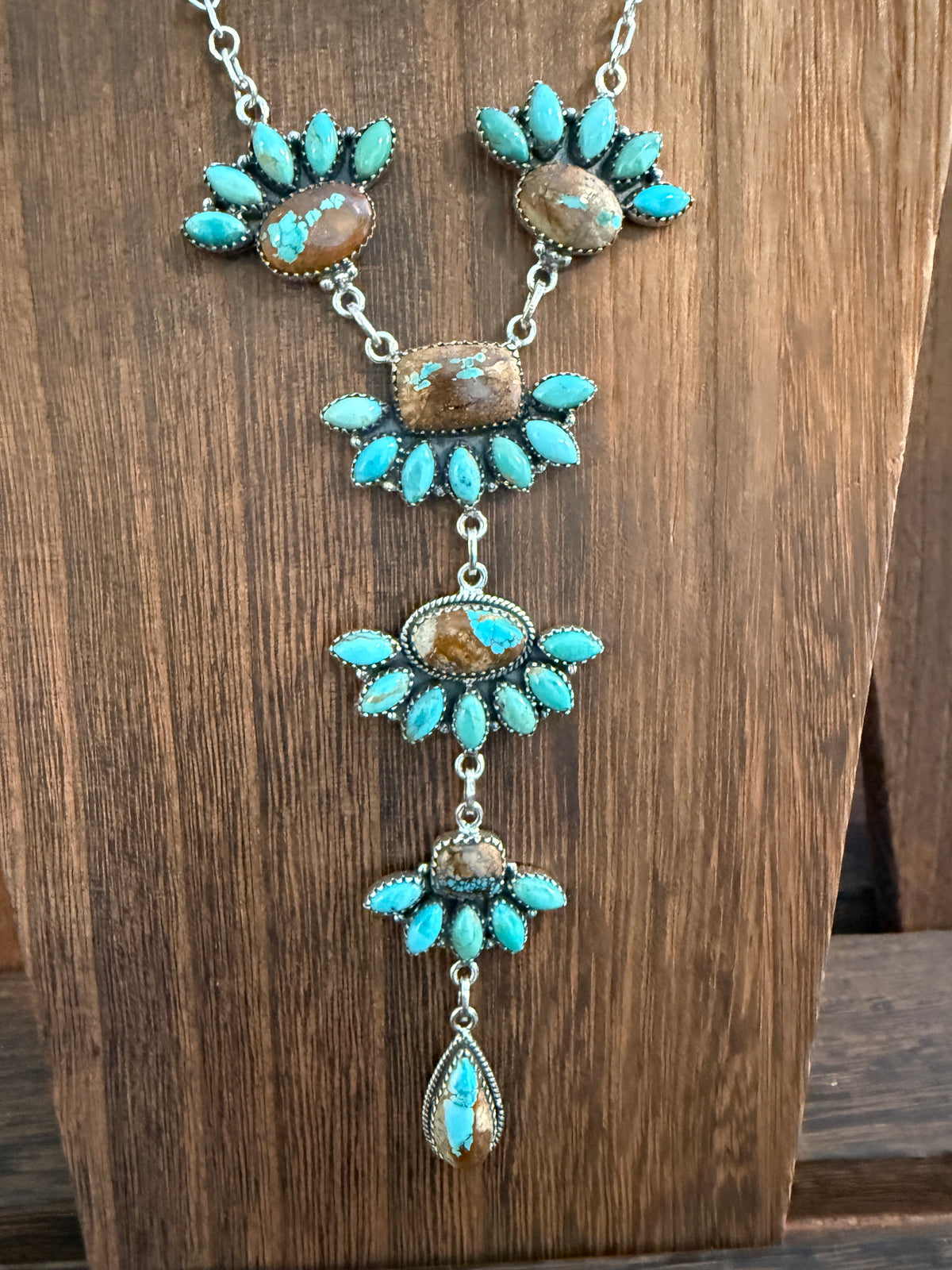 Royston Ribbon Turquoise Gemstone Lariat Chain Necklace in Sterling Silver