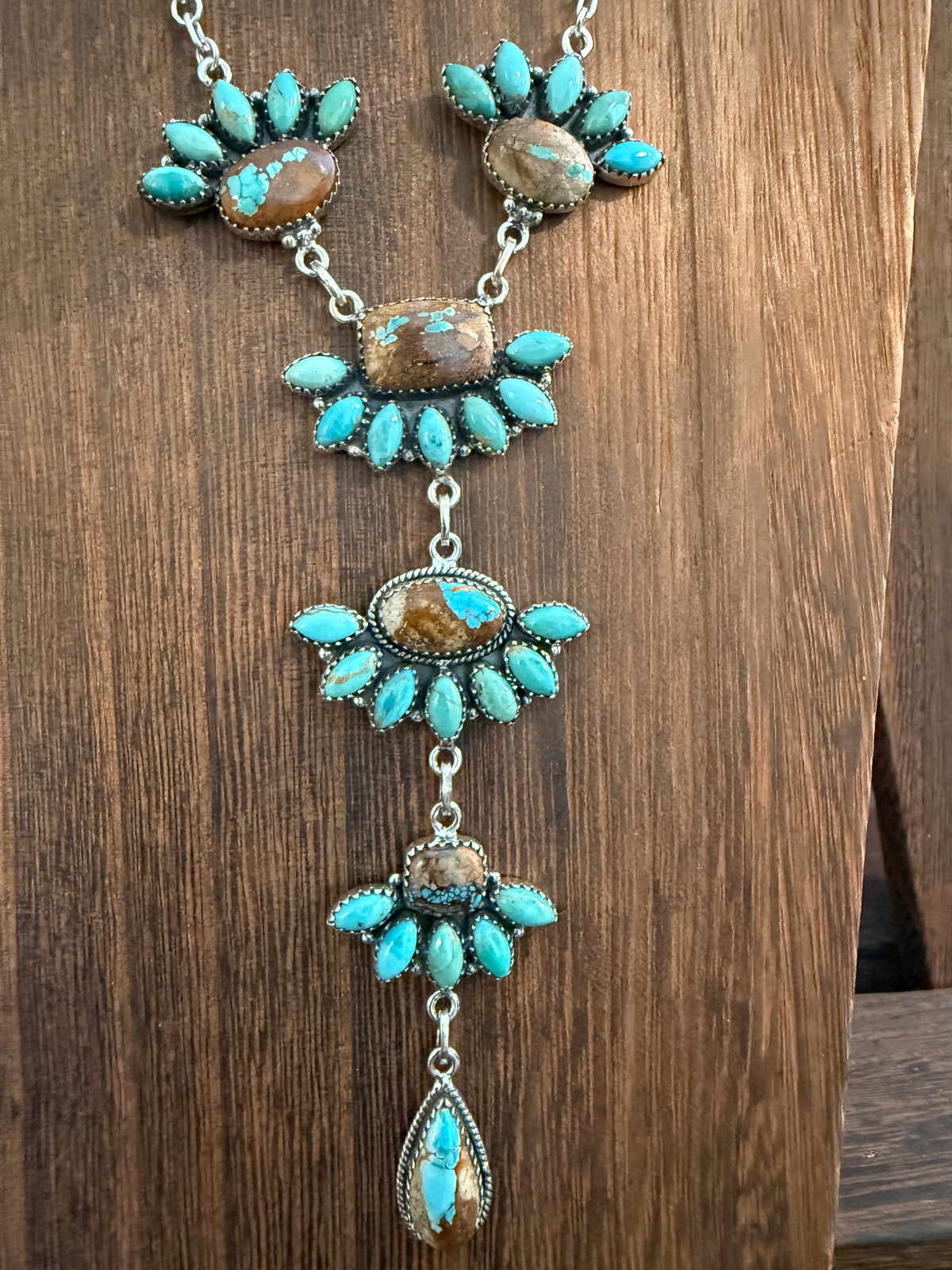Royston Ribbon Turquoise Gemstone Lariat Chain Necklace in Sterling Silver