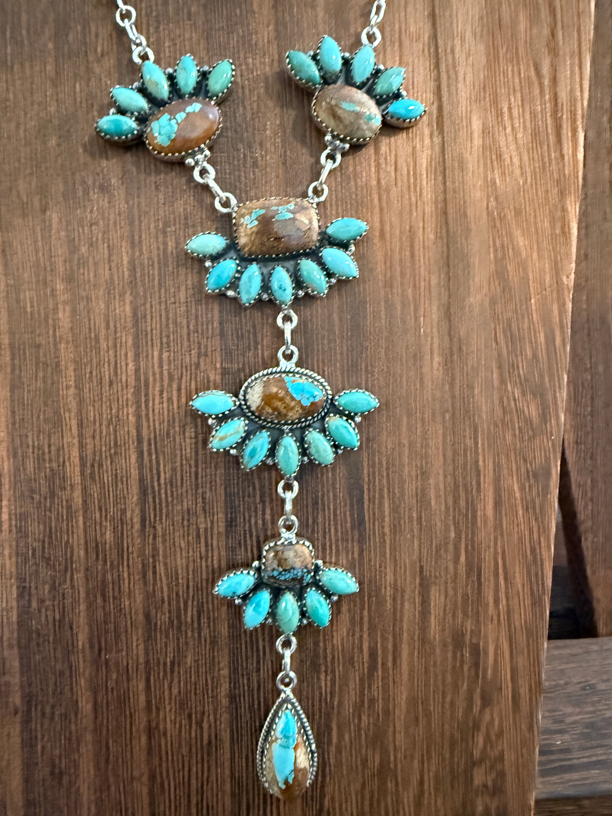 Royston Ribbon Turquoise Gemstone Lariat Chain Necklace in Sterling Silver