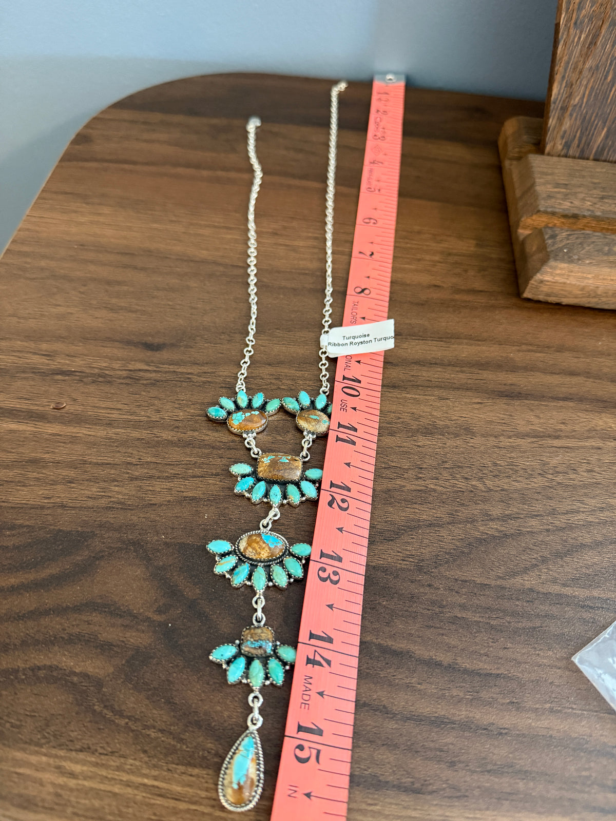 Royston Ribbon Turquoise Gemstone Lariat Chain Necklace in Sterling Silver