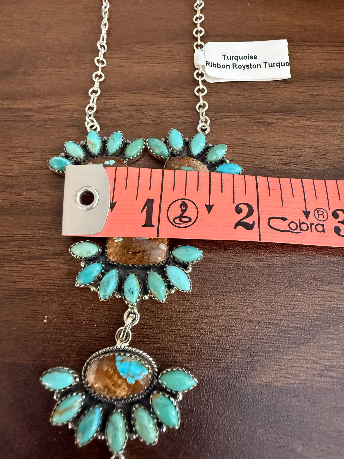 Royston Ribbon Turquoise Gemstone Lariat Chain Necklace in Sterling Silver