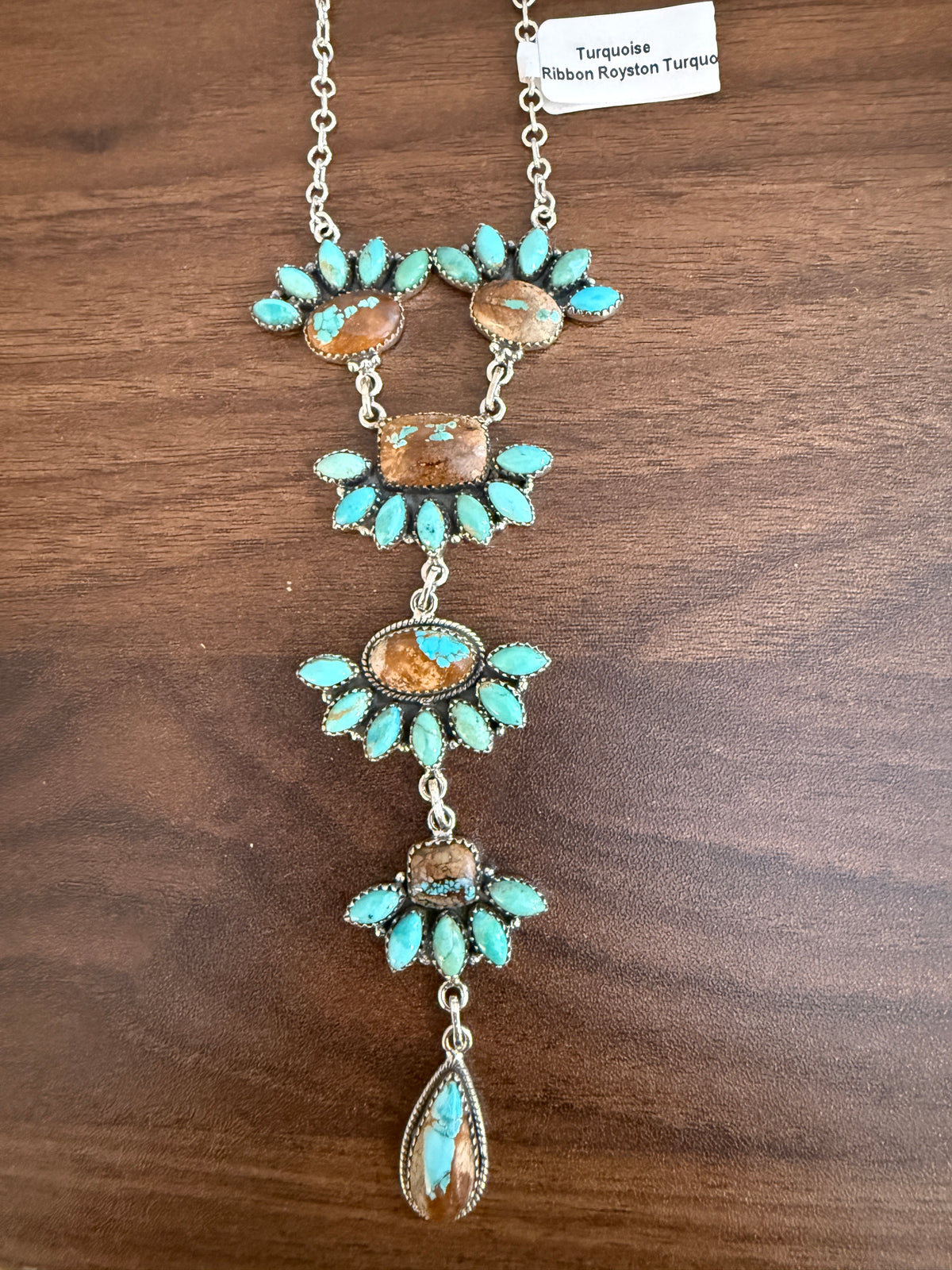 Royston Ribbon Turquoise Gemstone Lariat Chain Necklace in Sterling Silver