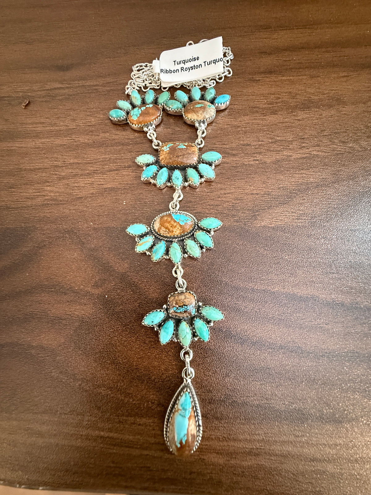 Royston Ribbon Turquoise Gemstone Lariat Chain Necklace in Sterling Silver