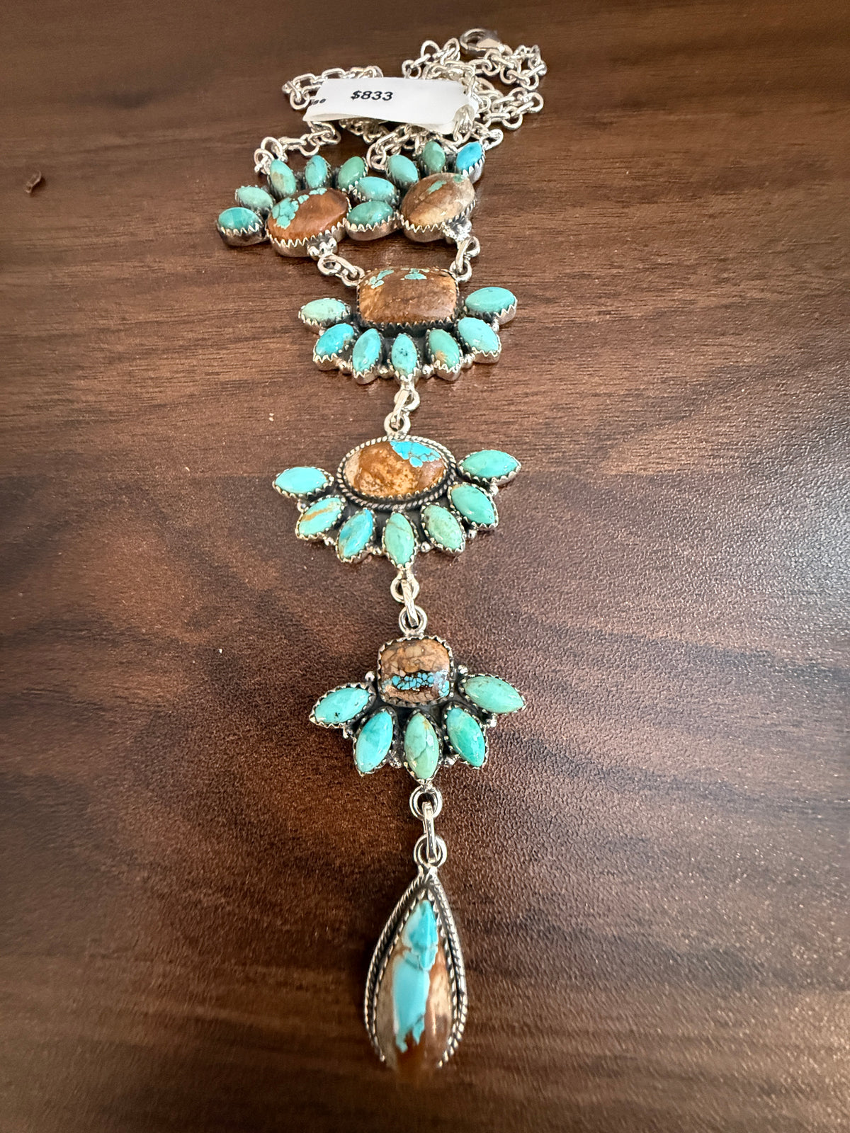 Royston Ribbon Turquoise Gemstone Lariat Chain Necklace in Sterling Silver