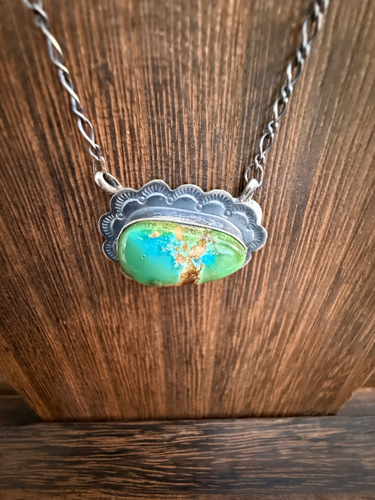 Native Signed Scott Skeets Sonoran Gold Chain Pendant Necklace in Sterling Silver