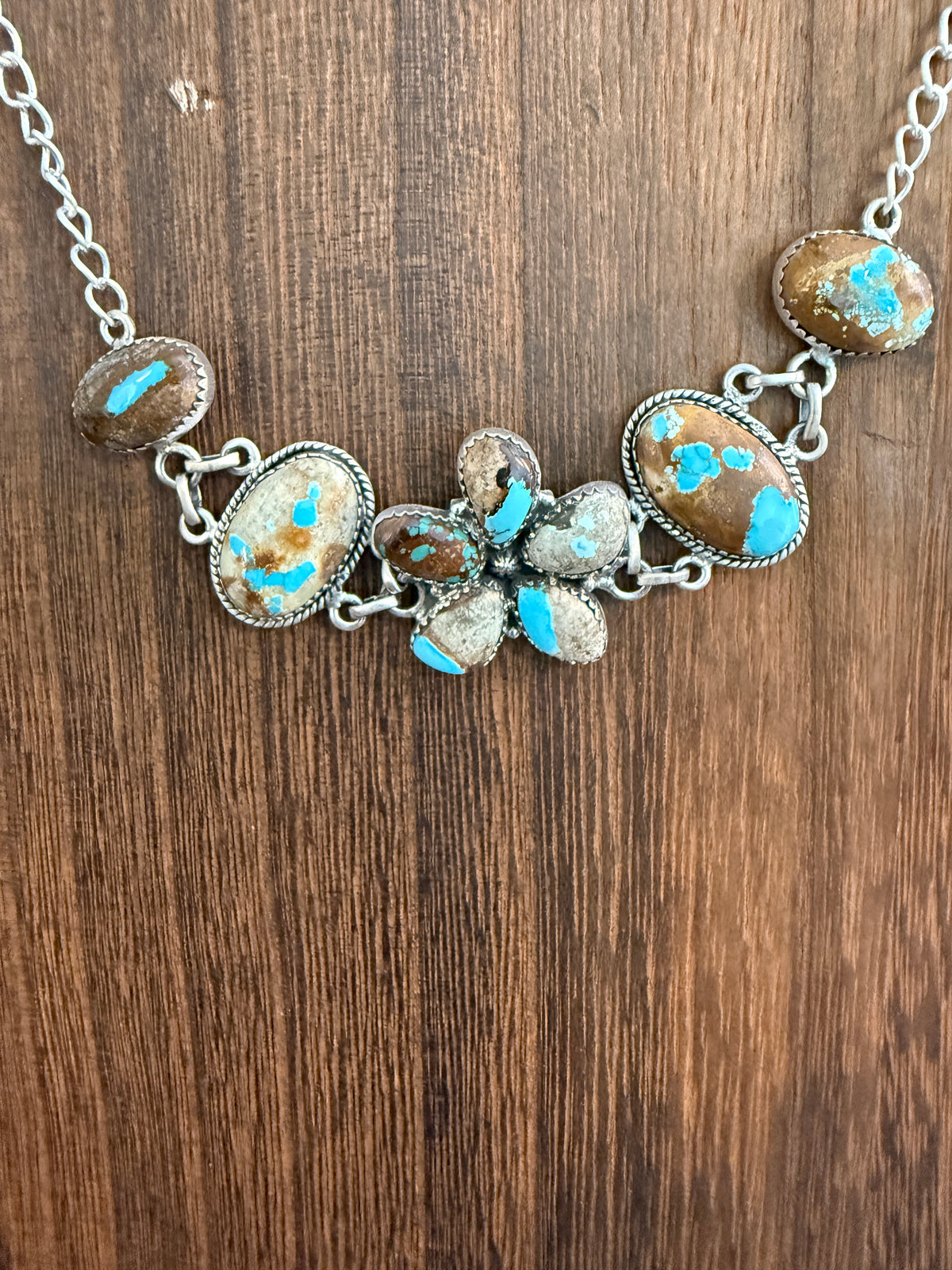 Royston Ribbon Turquoise Gemstone 16 Inch Choker Chain Necklace in Sterling Silver