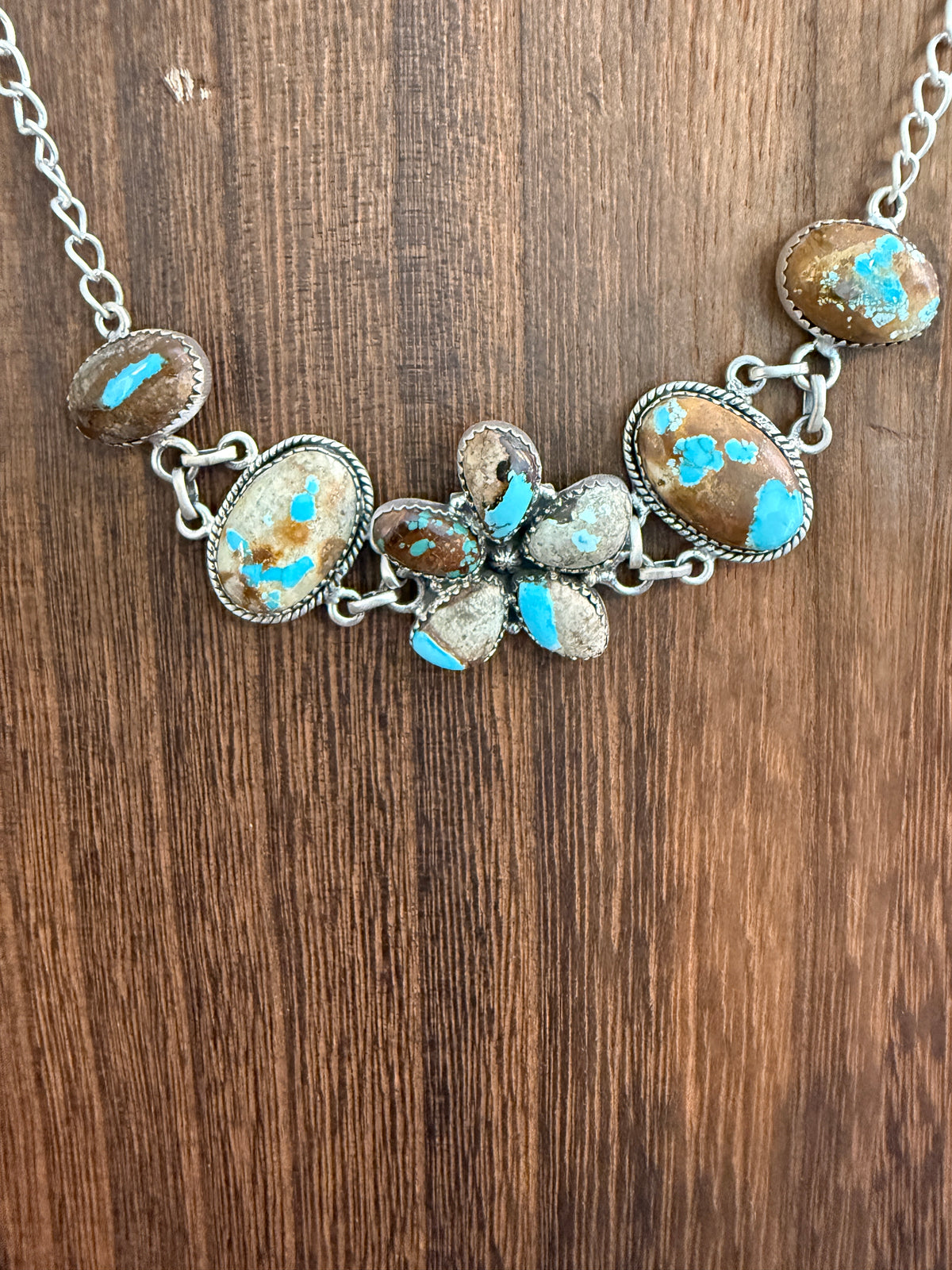 Royston Ribbon Turquoise Gemstone 16 Inch Choker Chain Necklace in Sterling Silver