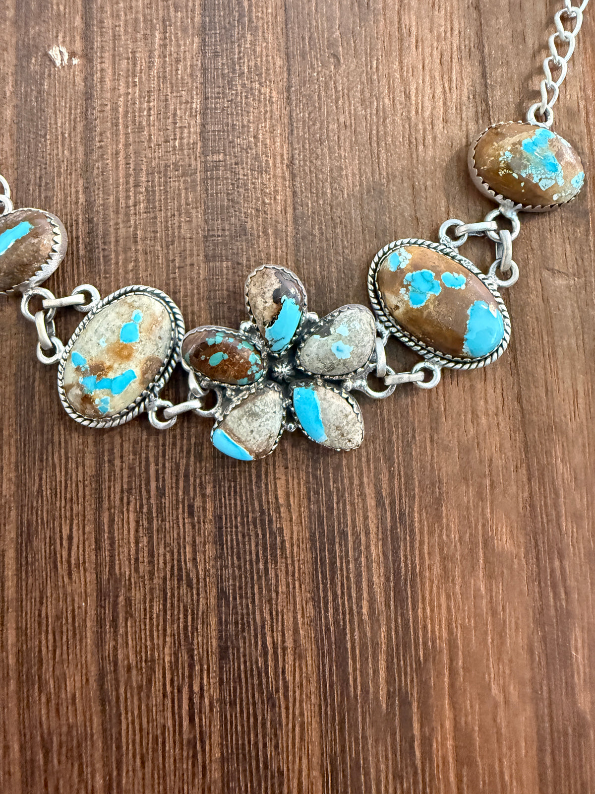 Royston Ribbon Turquoise Gemstone 16 Inch Choker Chain Necklace in Sterling Silver