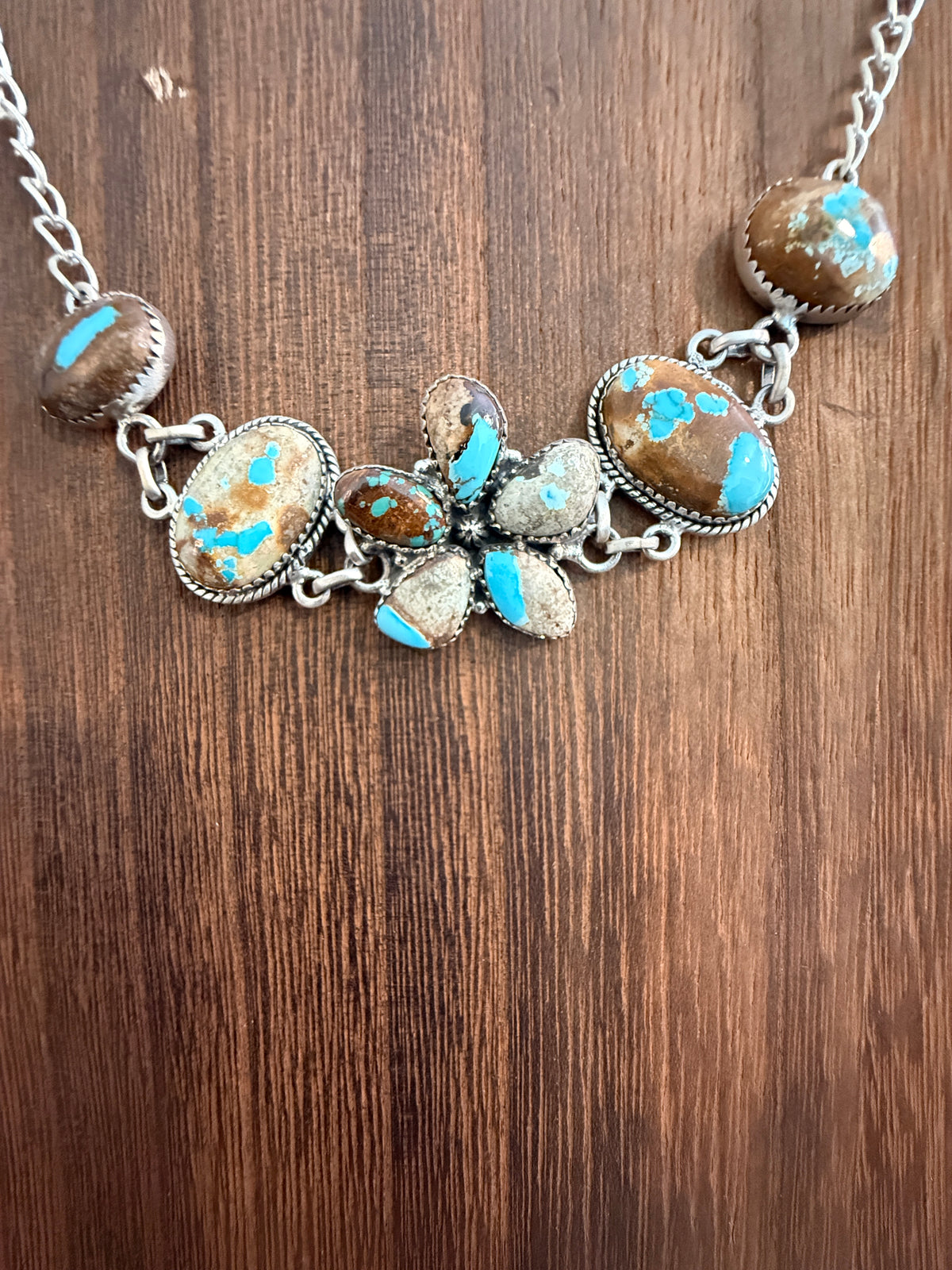Royston Ribbon Turquoise Gemstone 16 Inch Choker Chain Necklace in Sterling Silver