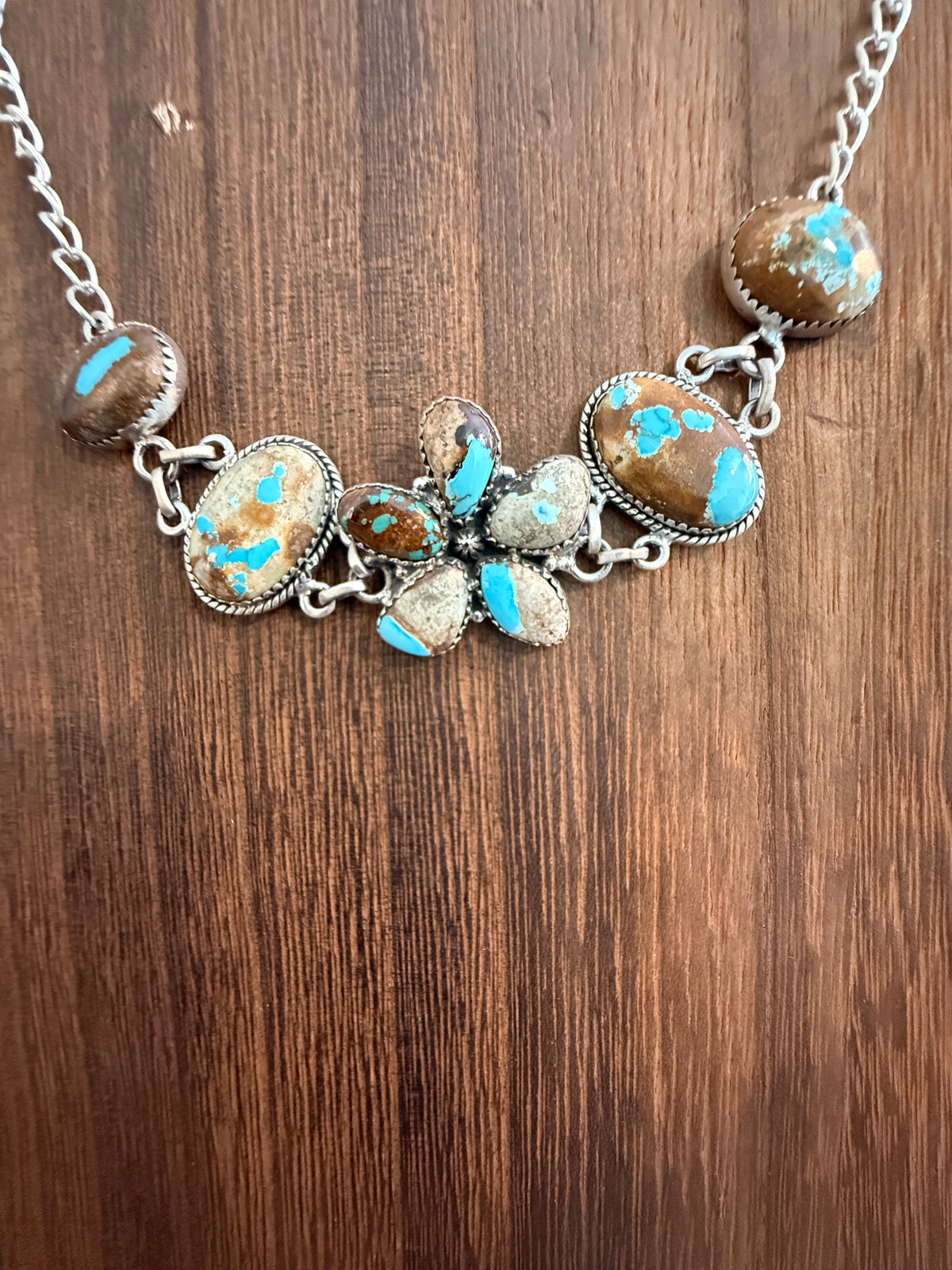 Royston Ribbon Turquoise Gemstone 16 Inch Choker Chain Necklace in Sterling Silver