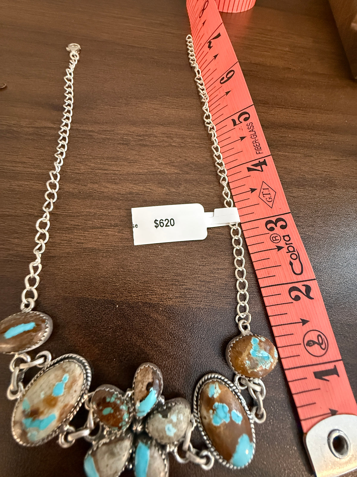 Royston Ribbon Turquoise Gemstone 16 Inch Choker Chain Necklace in Sterling Silver