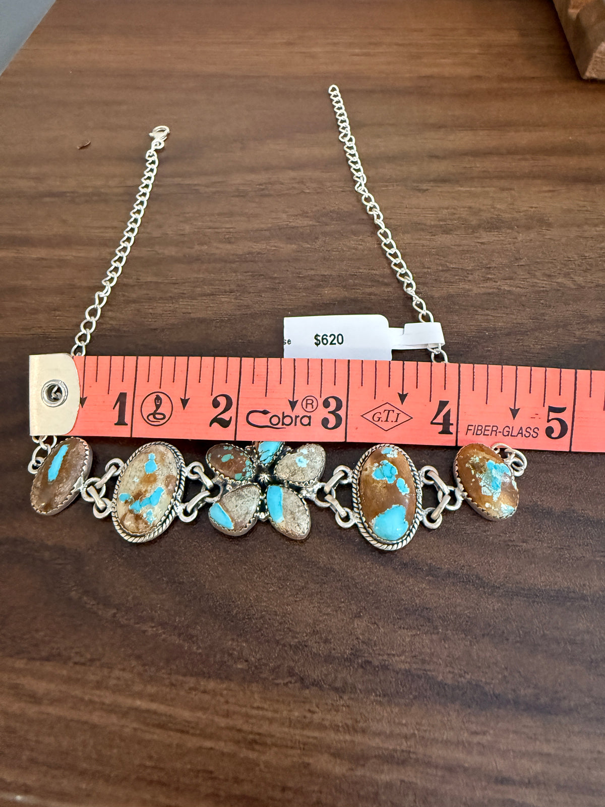 Royston Ribbon Turquoise Gemstone 16 Inch Choker Chain Necklace in Sterling Silver