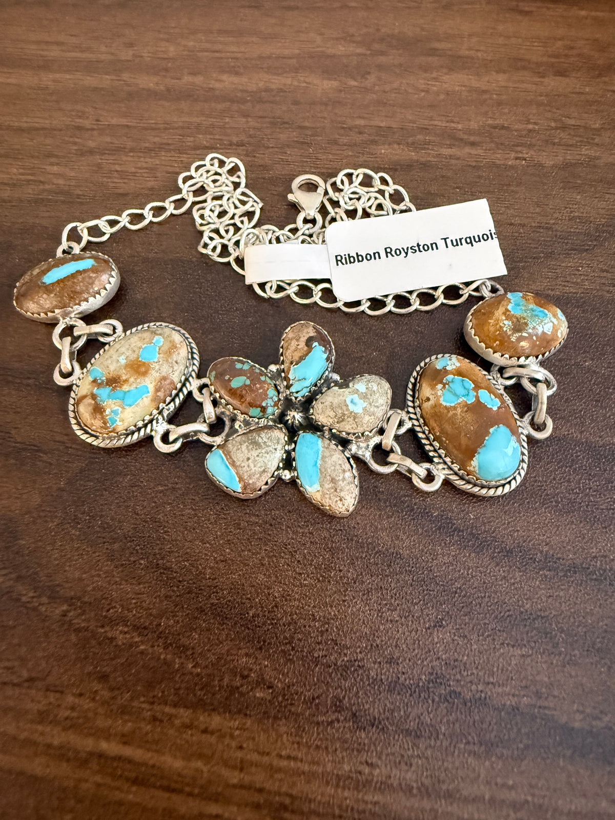 Royston Ribbon Turquoise Gemstone 16 Inch Choker Chain Necklace in Sterling Silver