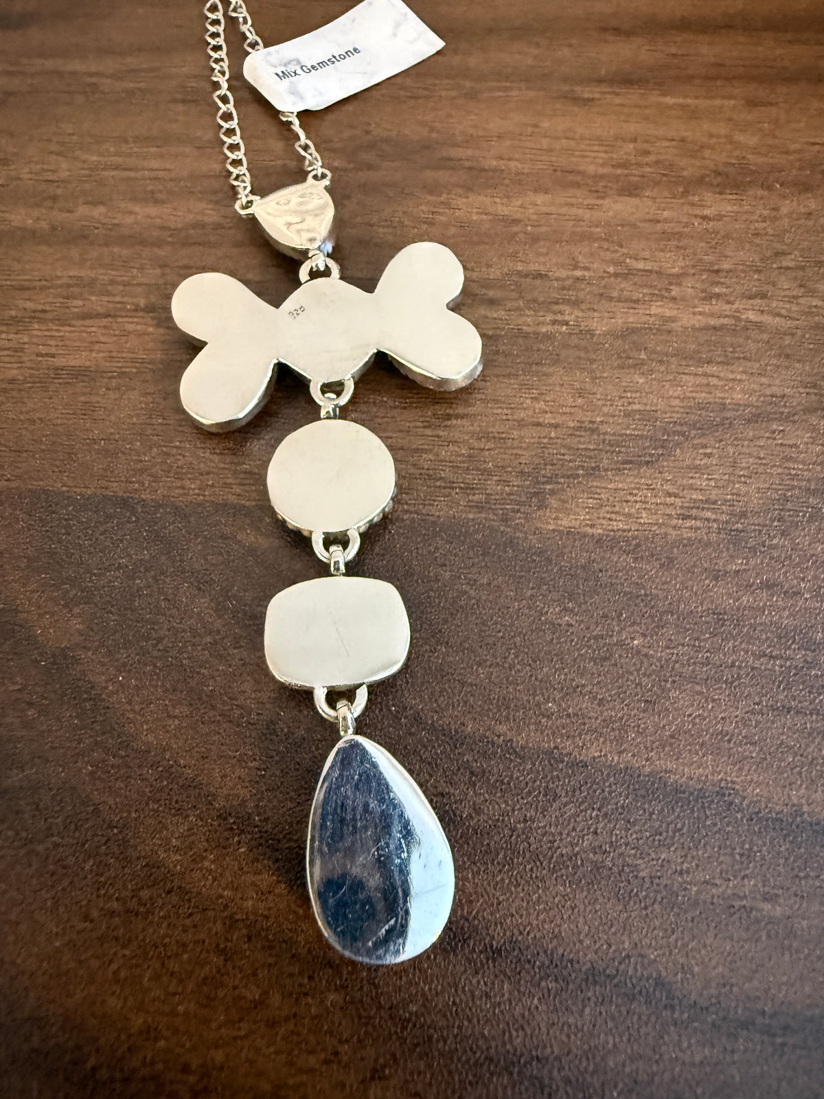 Golden Hills, Pink Conch and Mohave Turquoise Gemstone Chain Lariat Necklace in Sterling Silver