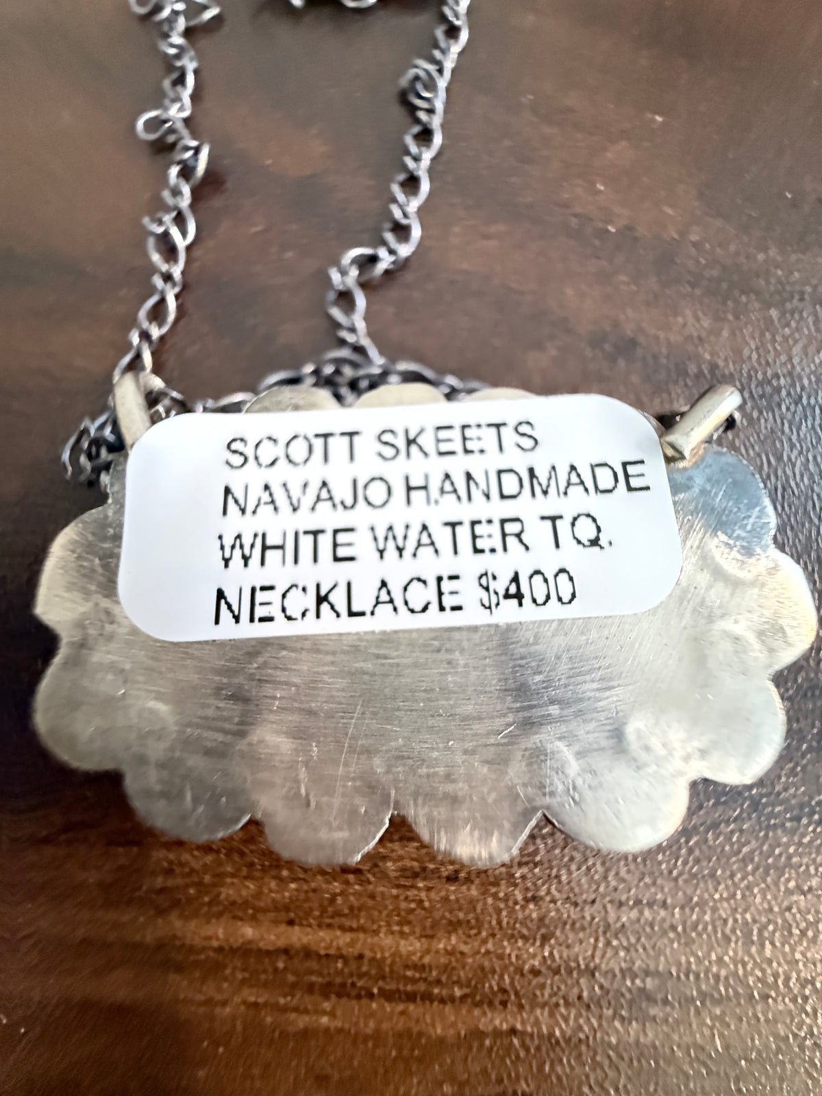 Native Signed Scott Skeets Handmade White Water Chain Necklace in Sterling Silver
