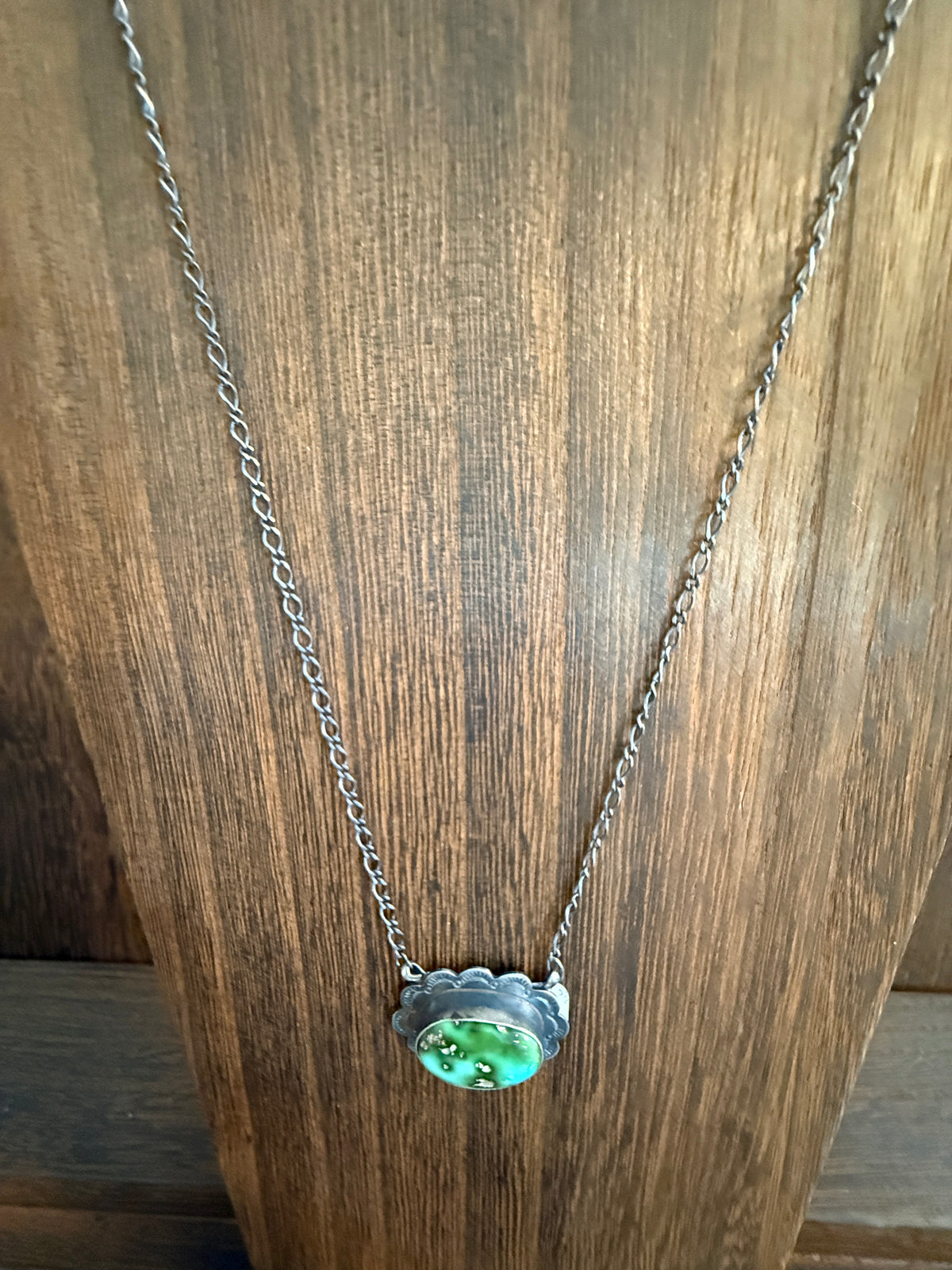Native Signed Scott Skeets Sonoran Gold Turquoise Chain Pendant Necklace in Sterling Silver