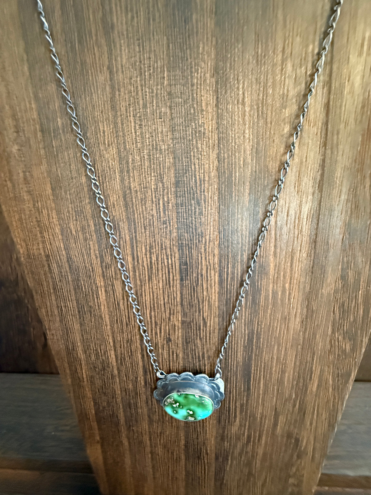 Native Signed Scott Skeets Sonoran Gold Turquoise Chain Pendant Necklace in Sterling Silver