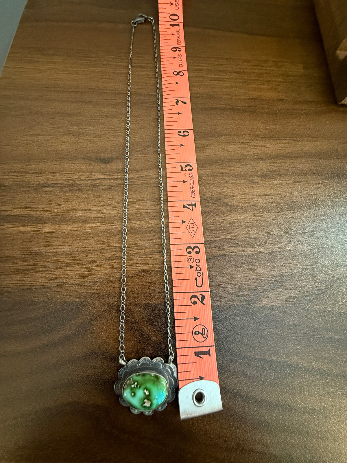 Native Signed Scott Skeets Sonoran Gold Turquoise Chain Pendant Necklace in Sterling Silver