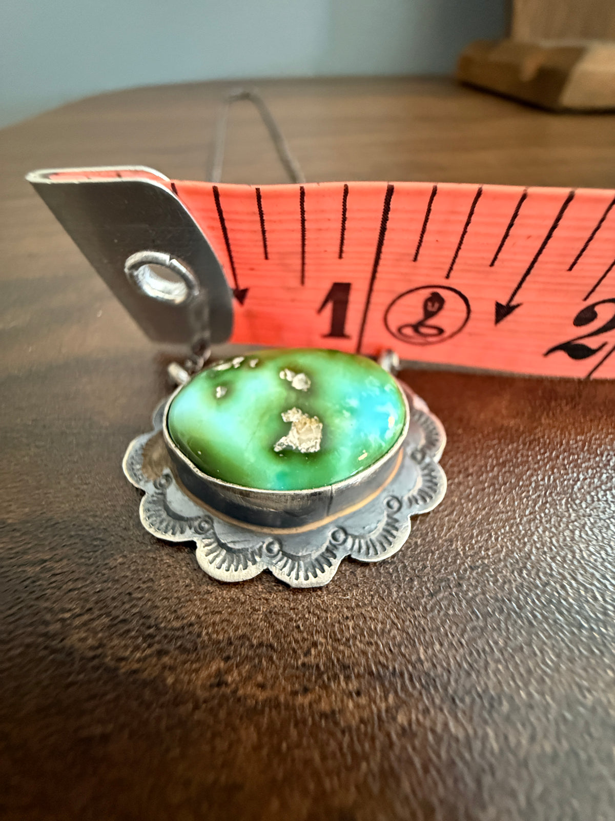 Native Signed Scott Skeets Sonoran Gold Turquoise Chain Pendant Necklace in Sterling Silver