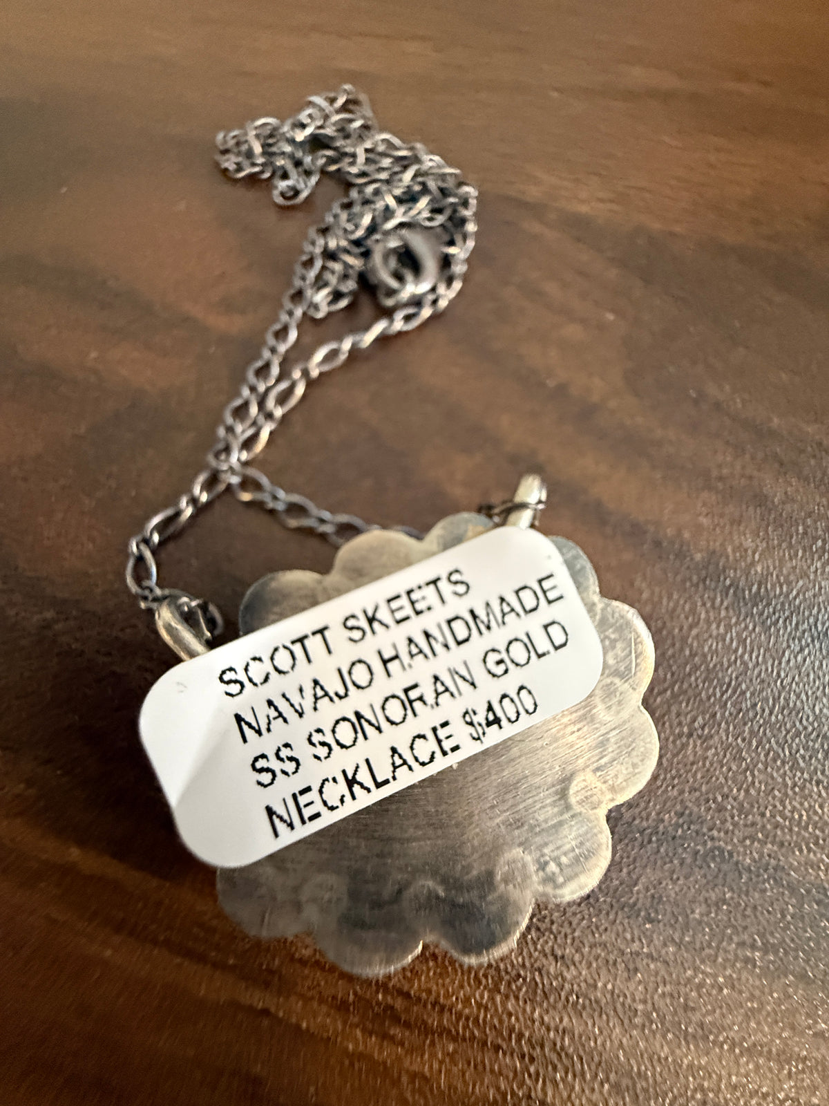 Native Signed Scott Skeets Sonoran Gold Turquoise Chain Pendant Necklace in Sterling Silver