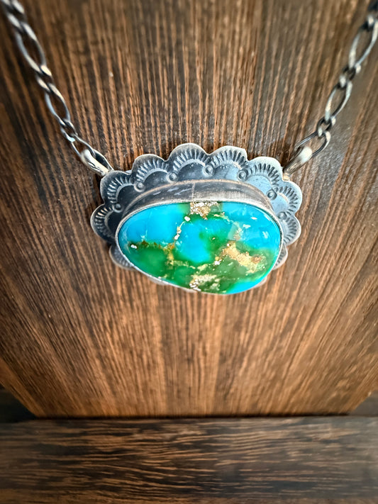Native Signed Scott Skeets Sonoran Gold Chain Necklace in Sterling Silver