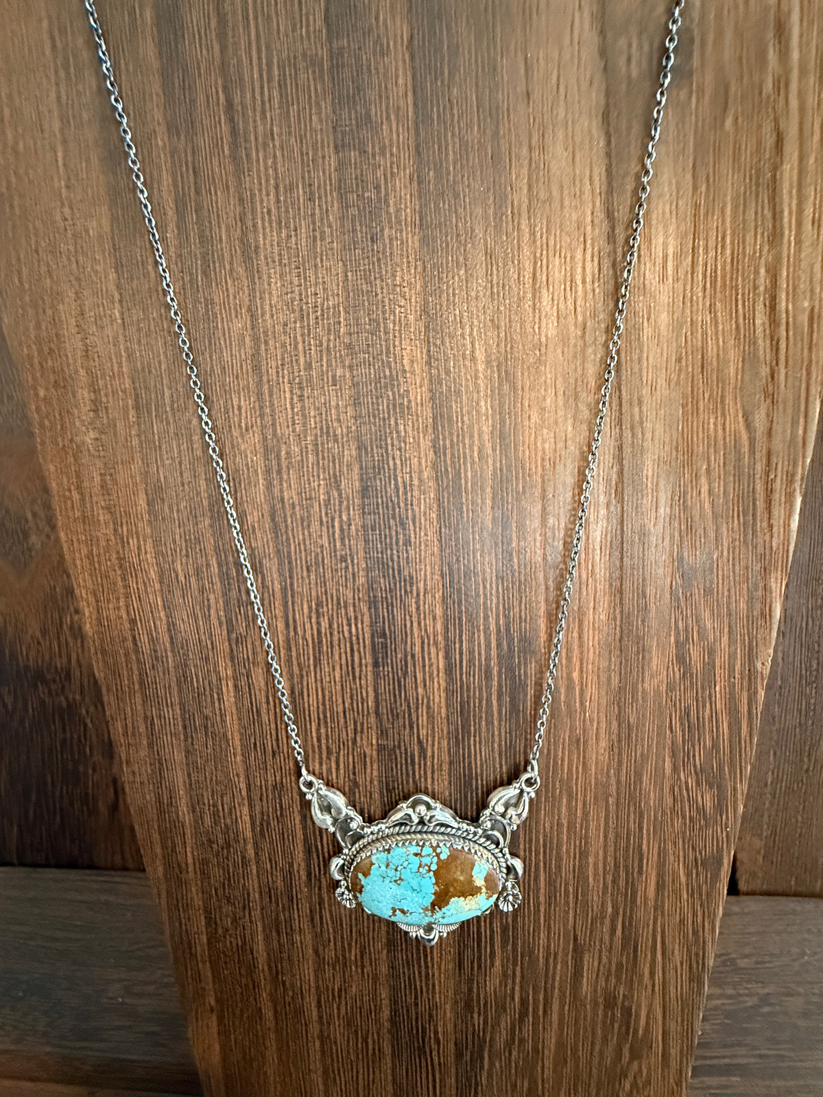 Number 8 Mine Turquoise Gemstone Chain Necklace in Sterling Silver