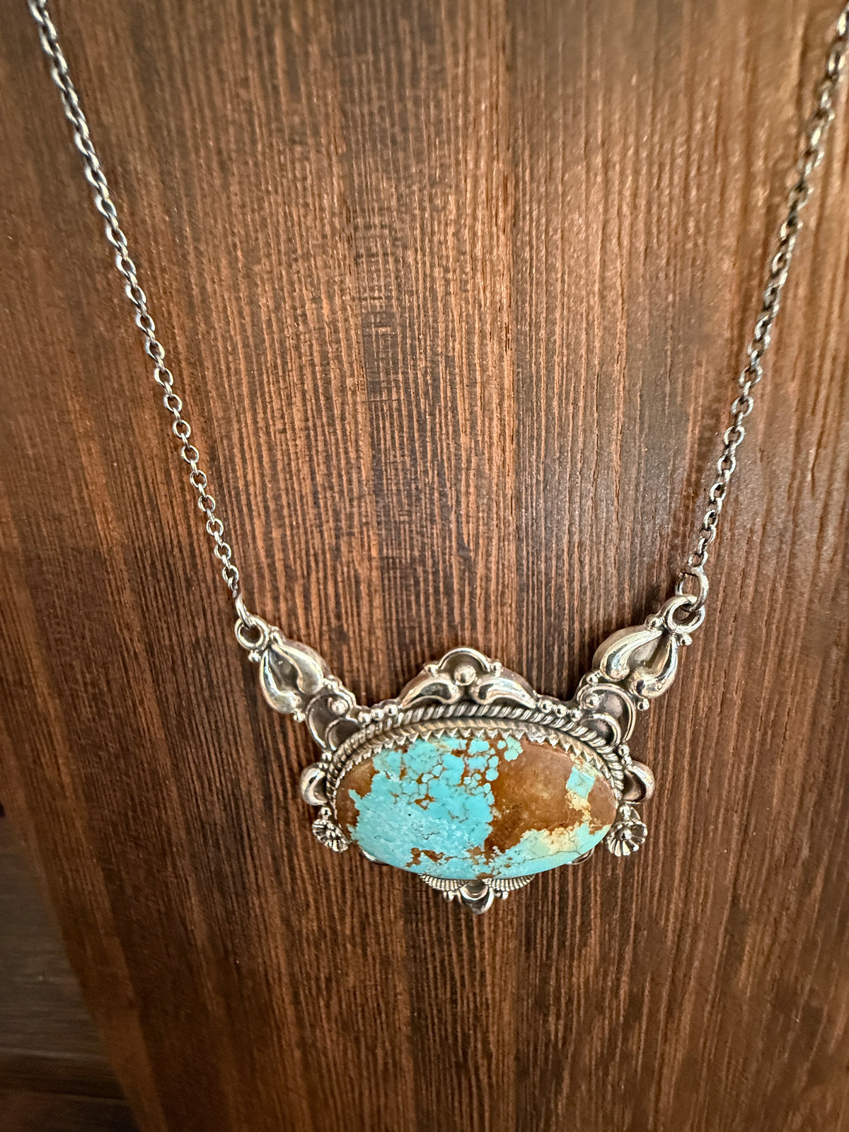 Number 8 Mine Turquoise Gemstone Chain Necklace in Sterling Silver