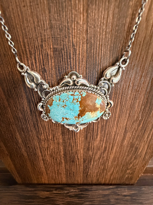 Number 8 Mine Turquoise Gemstone Chain Necklace in Sterling Silver