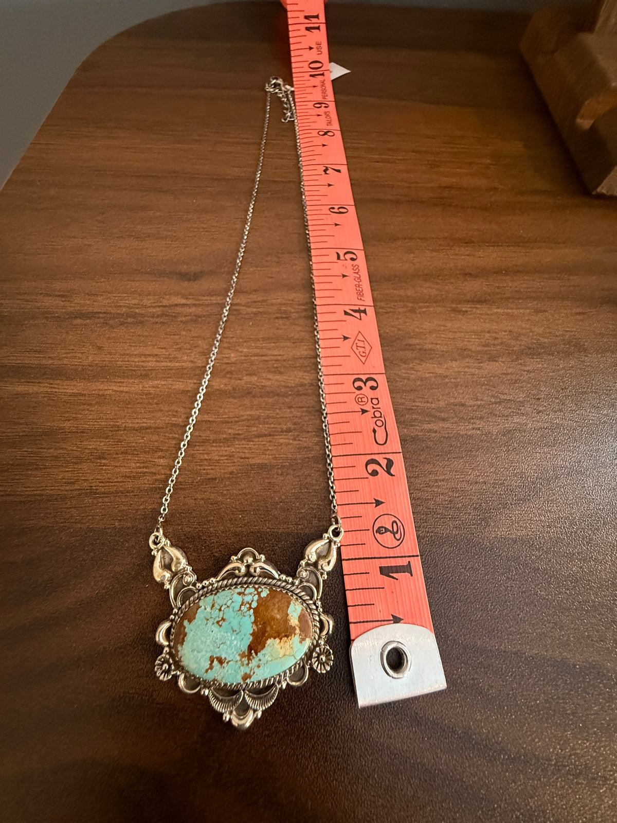 Number 8 Mine Turquoise Gemstone Chain Necklace in Sterling Silver