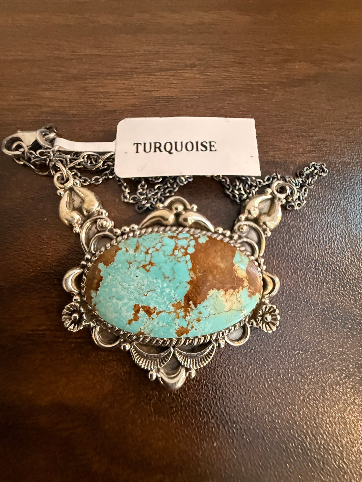 Number 8 Mine Turquoise Gemstone Chain Necklace in Sterling Silver