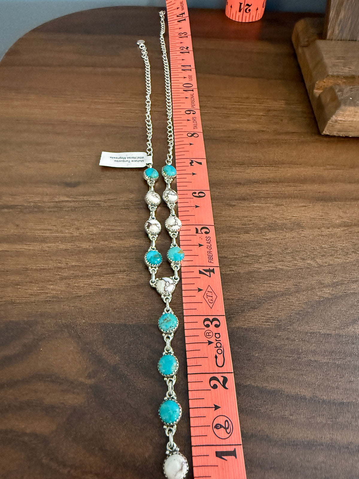 Mohave Turquoise and Wild Horse Dahlia Lariat Necklace in Sterling Silver