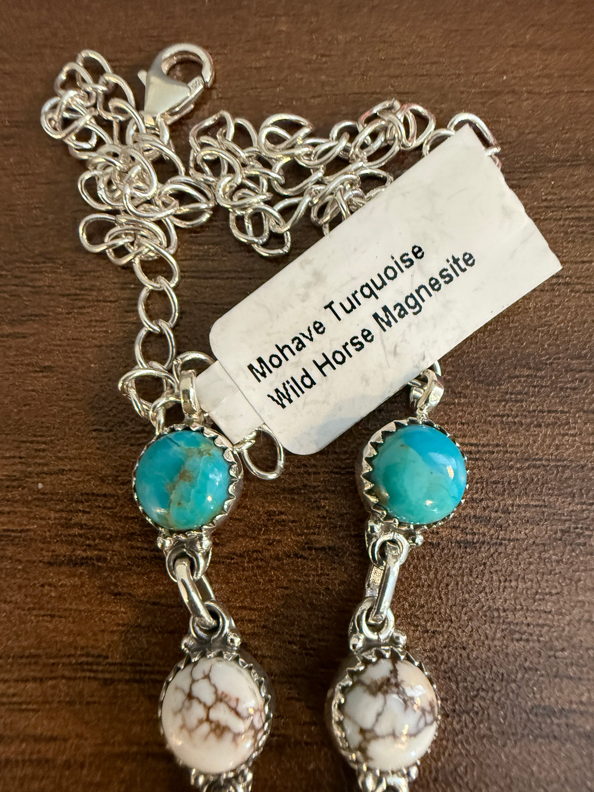 Mohave Turquoise and Wild Horse Dahlia Lariat Necklace in Sterling Silver