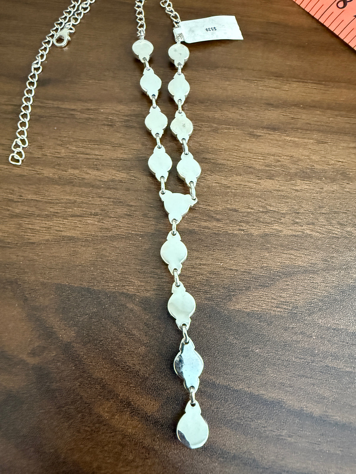 Mohave Turquoise and Wild Horse Dahlia Lariat Necklace in Sterling Silver