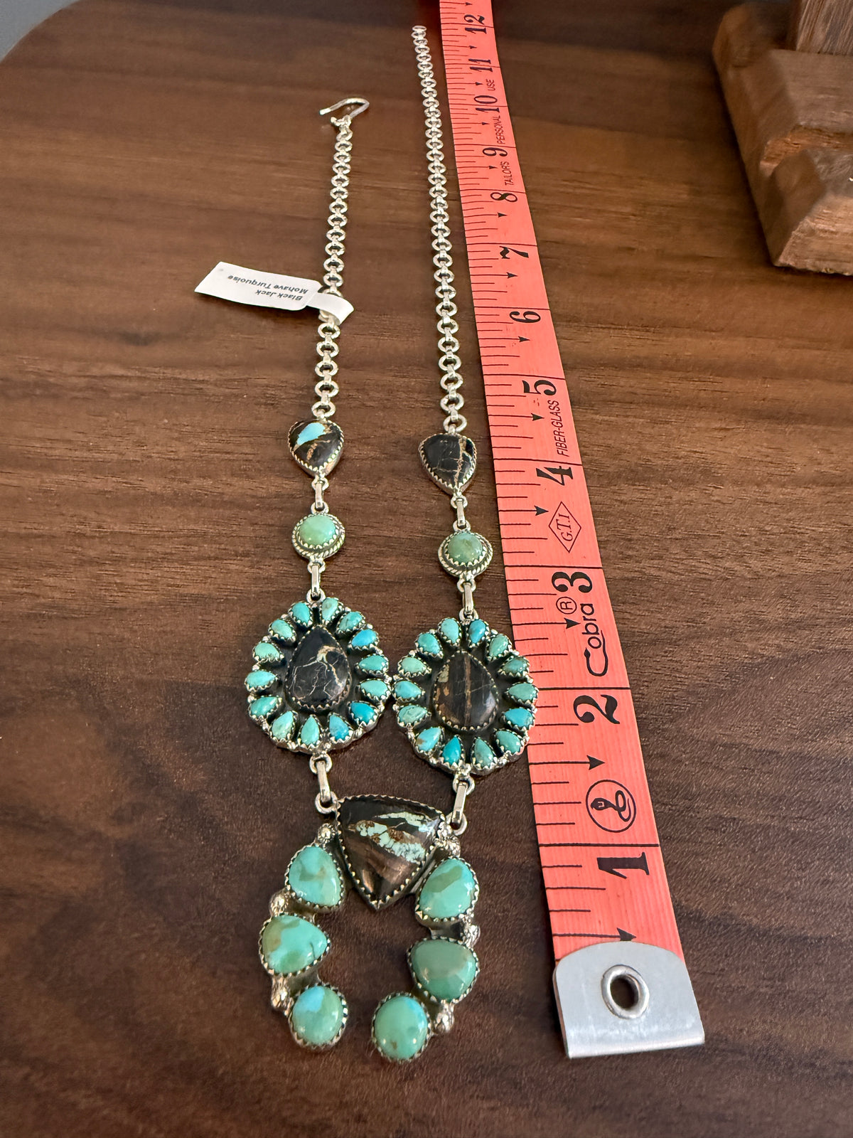 Black Jack and Mohave Turquoise Gemstone Lariat Squash Necklace in Sterling Silver