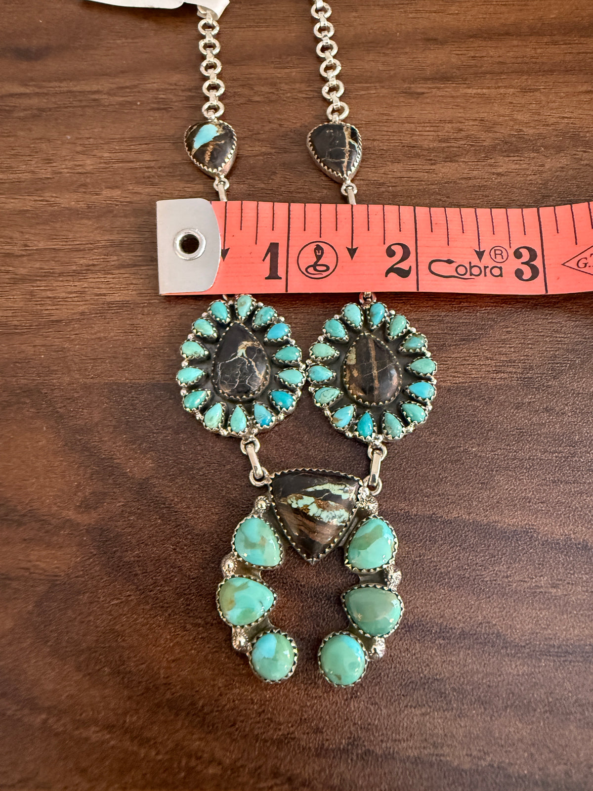 Black Jack and Mohave Turquoise Gemstone Lariat Squash Necklace in Sterling Silver
