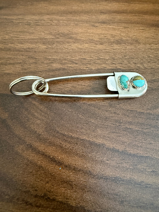Navajo Handmade Dorothy Yazzie Royston Turquoise Keychain in Sterling Silver