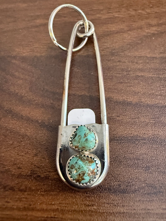 Navajo Handmade Dorothy Yazzie Royston Turquoise Keychain in Sterling Silver