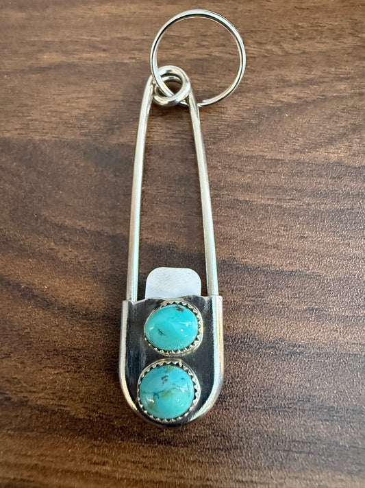 Navajo Handmade Dorothy Yazzie Royston Turquoise Keychain in Sterling Silver