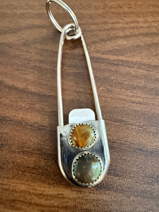 Navajo Handmade Dorothy Yazzie Royston Turquoise Keychain in Sterling Silver