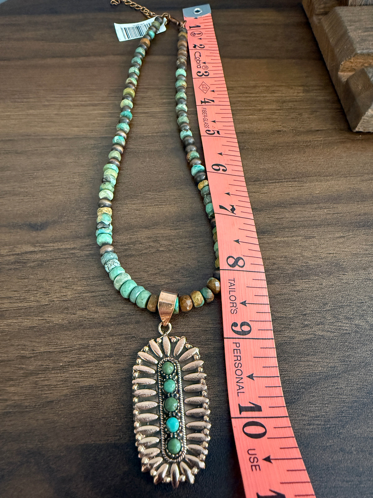 Royston Turquoise Gemstone 16 Inch Beaded Pendant Necklace in Genuine Copper