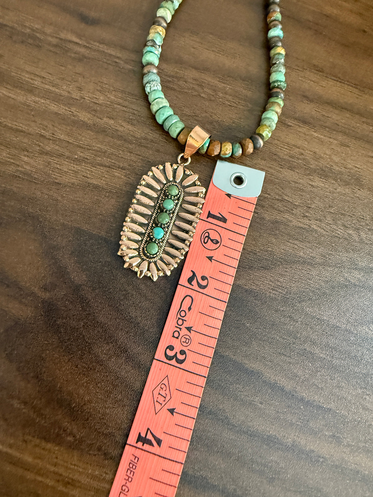Royston Turquoise Gemstone 16 Inch Beaded Pendant Necklace in Genuine Copper