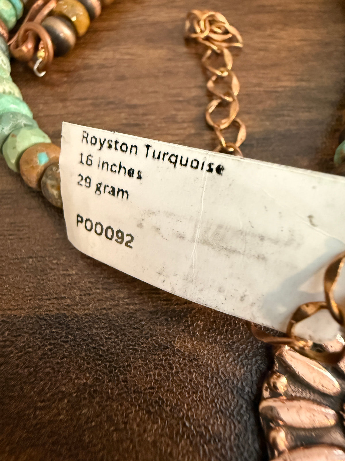 Royston Turquoise Gemstone 16 Inch Beaded Pendant Necklace in Genuine Copper