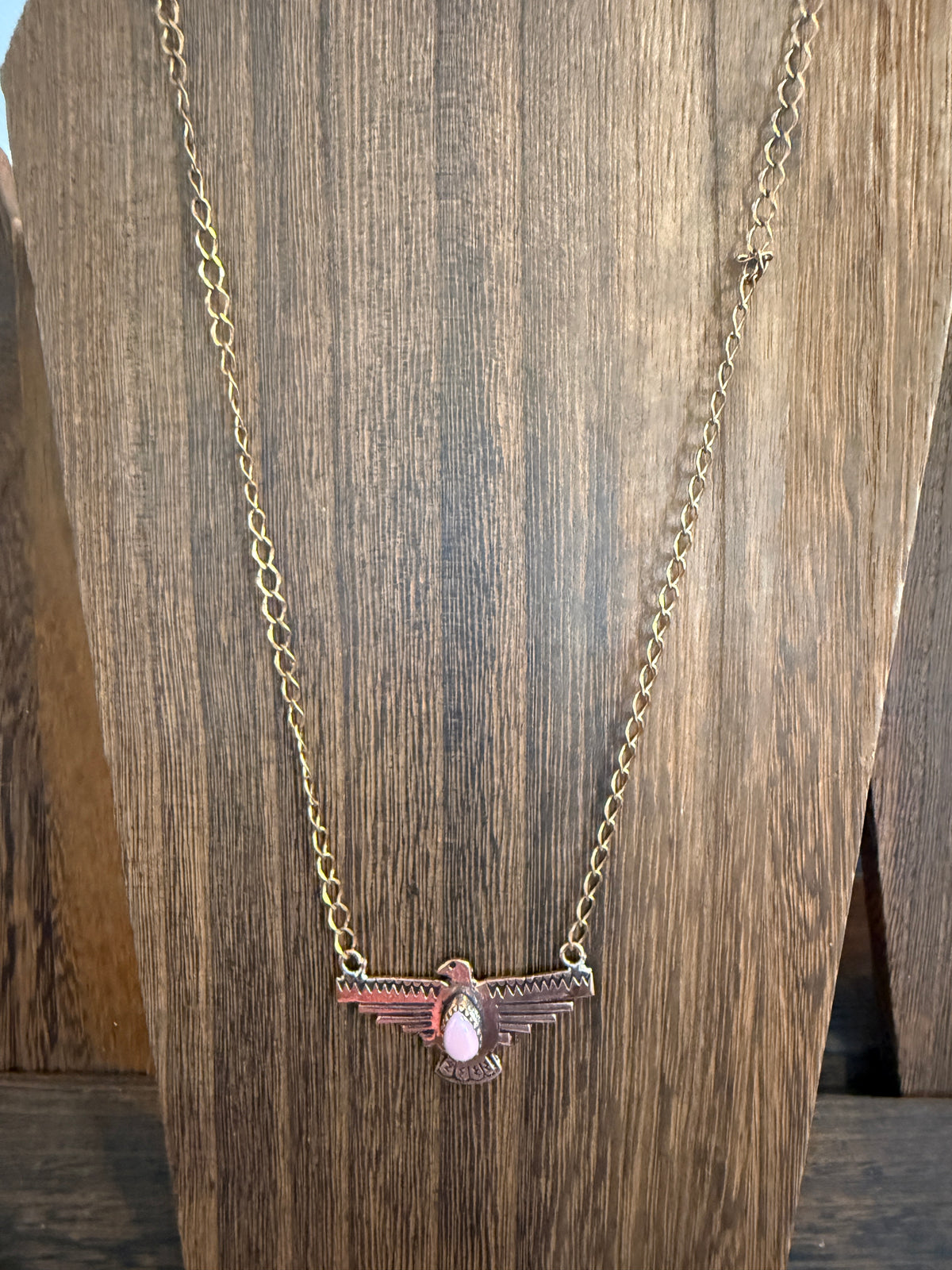 Queen Pink Conch Genuine Copper Thunderbird Pendant Chain Necklace