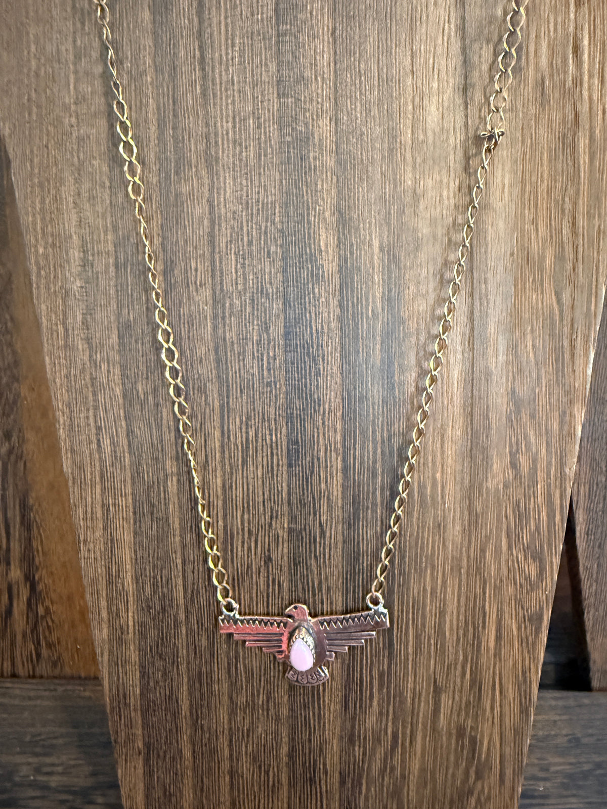 Queen Pink Conch Genuine Copper Thunderbird Pendant Chain Necklace